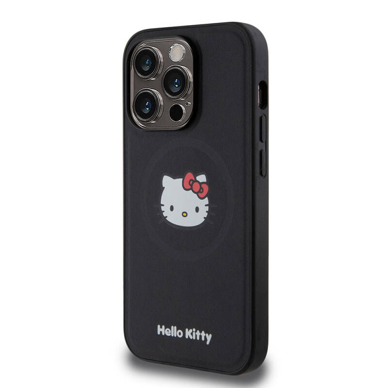 Apple iPhone 15 Pro Kılıf Hello Kitty Orjinal Lisanslı M-safe Şarj Özellikli Kitty Head Deri Kapak - 11