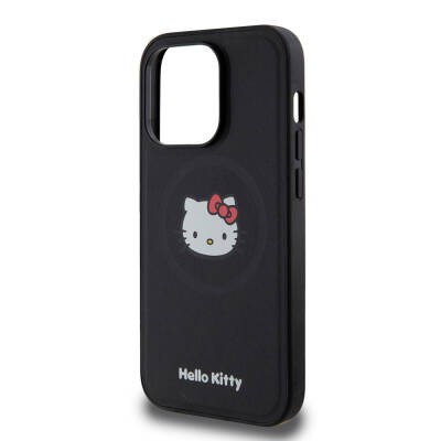 Apple iPhone 15 Pro Kılıf Hello Kitty Orjinal Lisanslı M-safe Şarj Özellikli Kitty Head Deri Kapak - 14