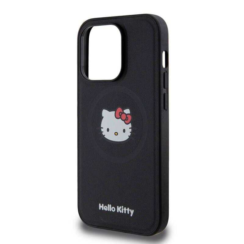 Apple iPhone 15 Pro Kılıf Hello Kitty Orjinal Lisanslı M-safe Şarj Özellikli Kitty Head Deri Kapak - 14