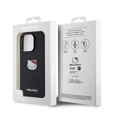 Apple iPhone 15 Pro Kılıf Hello Kitty Orjinal Lisanslı M-safe Şarj Özellikli Kitty Head Deri Kapak - 16