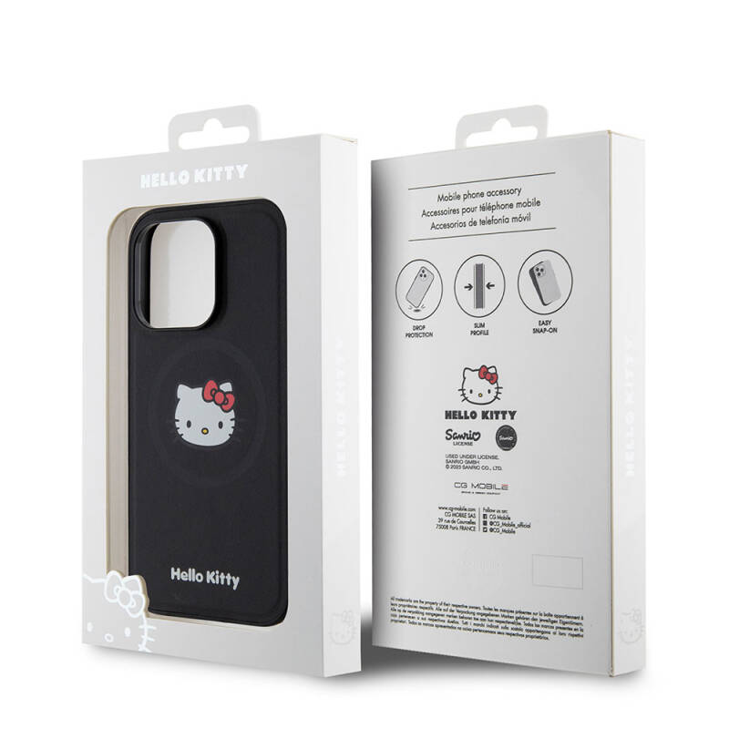 Apple iPhone 15 Pro Kılıf Hello Kitty Orjinal Lisanslı M-safe Şarj Özellikli Kitty Head Deri Kapak - 16