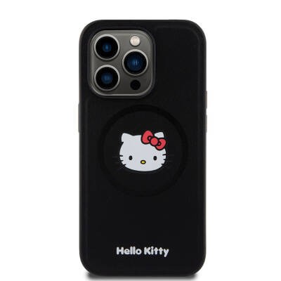 Apple iPhone 15 Pro Kılıf Hello Kitty Orjinal Lisanslı M-safe Şarj Özellikli Kitty Head Deri Kapak - 9