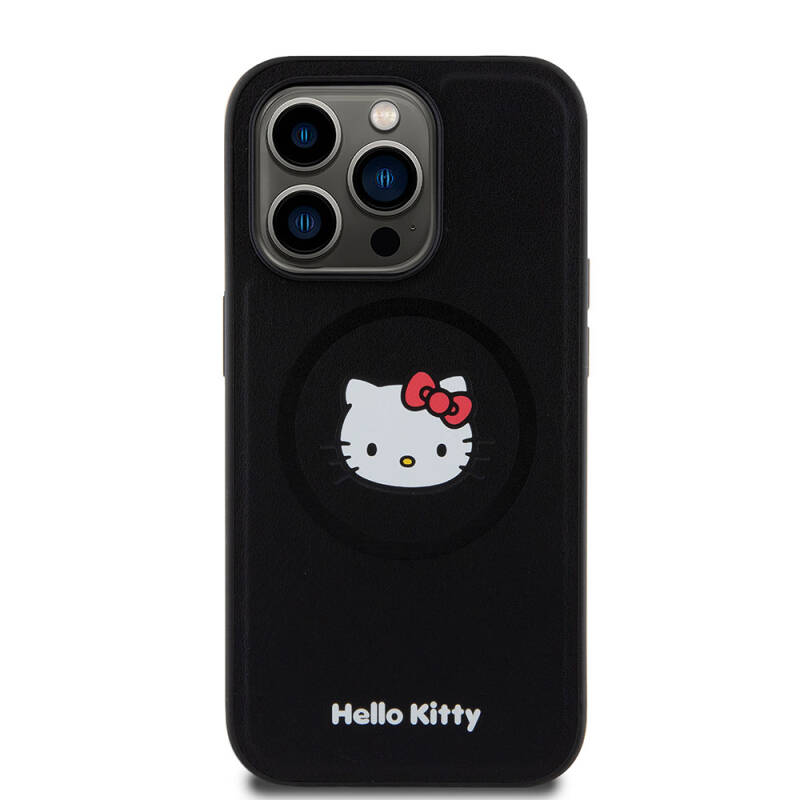 Apple iPhone 15 Pro Kılıf Hello Kitty Orjinal Lisanslı M-safe Şarj Özellikli Kitty Head Deri Kapak - 9