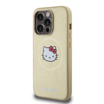 Apple iPhone 15 Pro Kılıf Hello Kitty Orjinal Lisanslı M-safe Şarj Özellikli Kitty Head Deri Kapak - 2