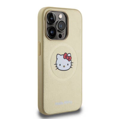 Apple iPhone 15 Pro Kılıf Hello Kitty Orjinal Lisanslı M-safe Şarj Özellikli Kitty Head Deri Kapak - 4