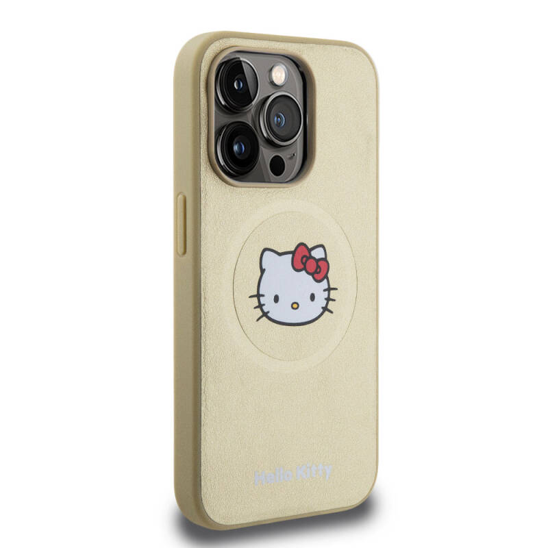 Apple iPhone 15 Pro Kılıf Hello Kitty Orjinal Lisanslı M-safe Şarj Özellikli Kitty Head Deri Kapak - 4