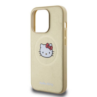 Apple iPhone 15 Pro Kılıf Hello Kitty Orjinal Lisanslı M-safe Şarj Özellikli Kitty Head Deri Kapak - 5