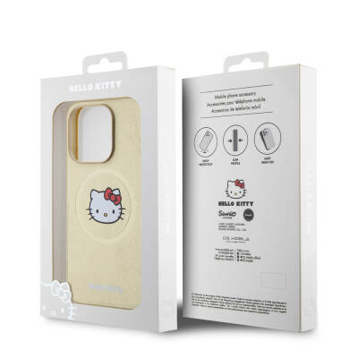 Apple iPhone 15 Pro Kılıf Hello Kitty Orjinal Lisanslı M-safe Şarj Özellikli Kitty Head Deri Kapak - 7