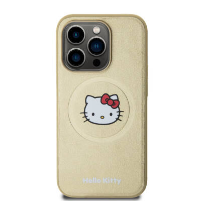 Apple iPhone 15 Pro Kılıf Hello Kitty Orjinal Lisanslı M-safe Şarj Özellikli Kitty Head Deri Kapak - 8