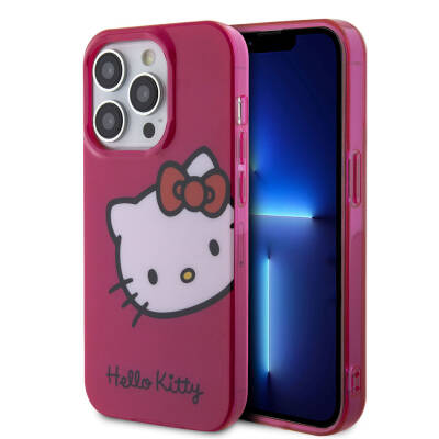 Apple iPhone 15 Pro Kılıf Hello Kitty Orjinal Lisanslı Yazı ve İkonik Logolu Kitty Head Kapak - Hello Kitty