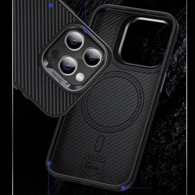 Apple iPhone 15 Pro Kılıf Karbon Fiber M-safe Şarj Özellikli Benks Hybrid ArmorPro 600D Kevlar Kapak - 6