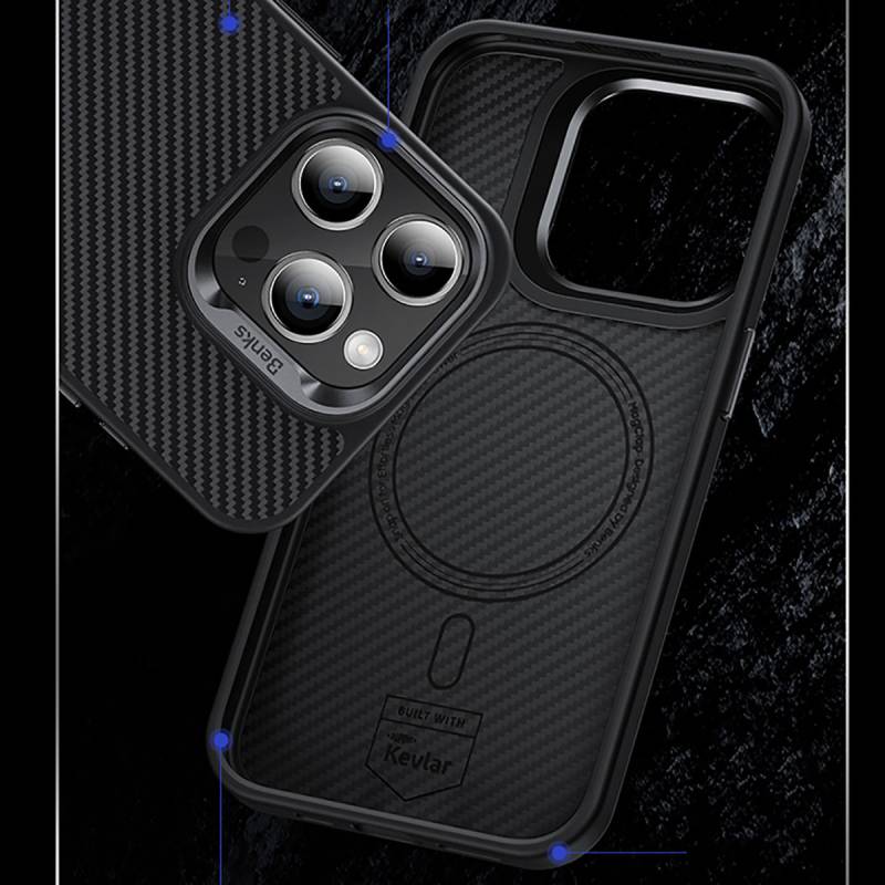 Apple iPhone 15 Pro Kılıf Karbon Fiber M-safe Şarj Özellikli Benks Hybrid ArmorPro 600D Kevlar Kapak - 6