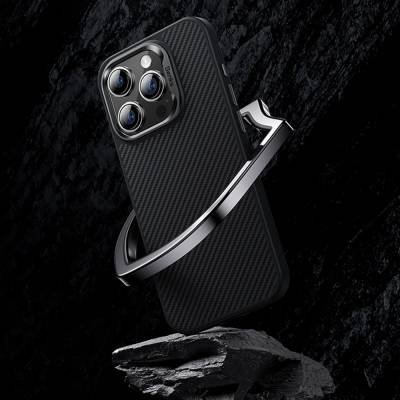 Apple iPhone 15 Pro Kılıf Karbon Fiber M-safe Şarj Özellikli Benks Hybrid ArmorPro 600D Kevlar Kapak - 3