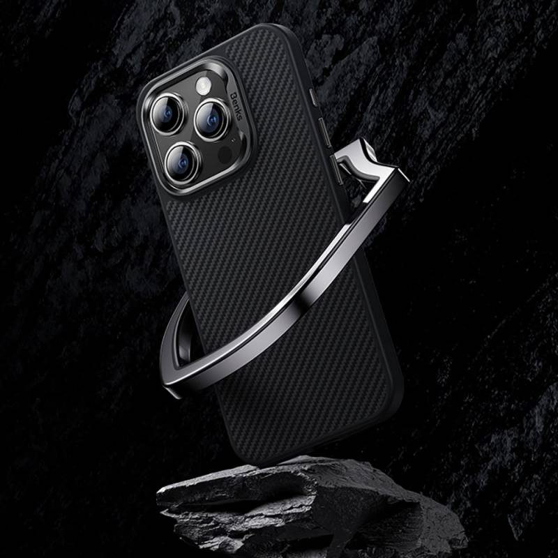 Apple iPhone 15 Pro Kılıf Karbon Fiber M-safe Şarj Özellikli Benks Hybrid ArmorPro 600D Kevlar Kapak - 3