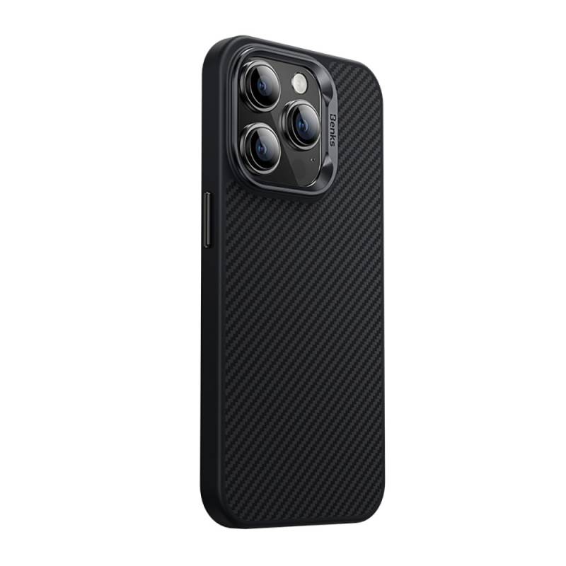 Apple iPhone 15 Pro Kılıf Karbon Fiber M-safe Şarj Özellikli Benks Hybrid ArmorPro 600D Kevlar Kapak - 11