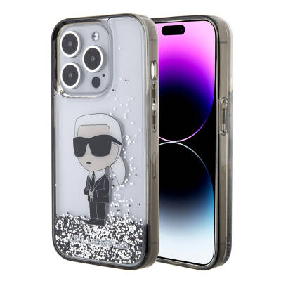 Apple iPhone 15 Pro Kılıf Karl Lagerfeld İkonik Sıvılı Glitter Orjinal Lisanslı Kapak - Karl Lagerfeld