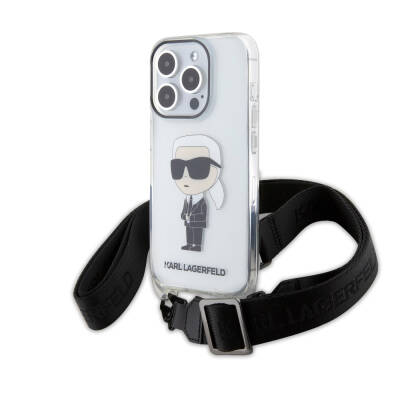 Apple iPhone 15 Pro Kılıf Karl Lagerfeld Orjinal Lisanslı Boyun Askılı Karl İkonik Crossbody Kapak - Karl Lagerfeld