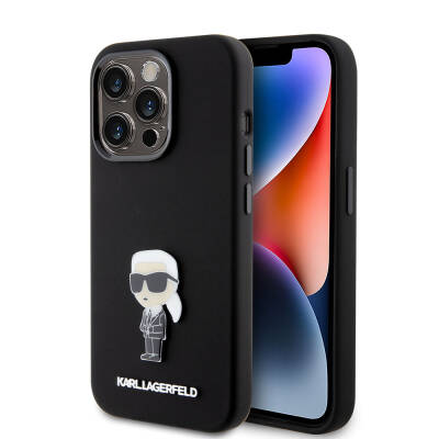 Apple iPhone 15 Pro Kılıf Karl Lagerfeld Silikon İkonik Metal Logo Orjinal Lisanslı Kapak - Karl Lagerfeld