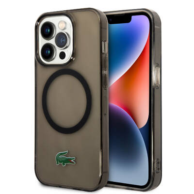 Apple iPhone 15 Pro Kılıf Lacoste Orjinal Lisanslı M-safe Şarj Özellikli Transparan Timsah Logo Baskılı Kapak - Lacoste