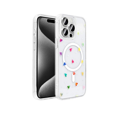 Apple iPhone 15 Pro Kılıf M-Safe Şarj Özellikli Şeffaf Zore Folk Sert Kapak - 2