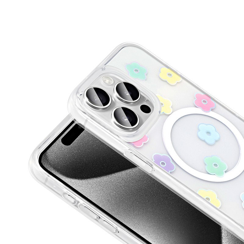 Apple iPhone 15 Pro Kılıf M-Safe Şarj Özellikli Şeffaf Zore Folk Sert Kapak - 14