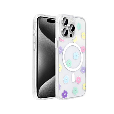 Apple iPhone 15 Pro Kılıf M-Safe Şarj Özellikli Şeffaf Zore Folk Sert Kapak - 4