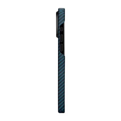 Apple iPhone 15 Pro Kılıf M-safe Şarj Özellikli 1500D Aramid Karbon Fiber Pitaka Ultra-Slim Classic Serisi Black-Blue Twill Kapak - 9