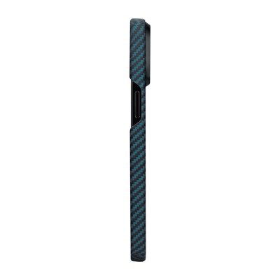 Apple iPhone 15 Pro Kılıf M-safe Şarj Özellikli 1500D Aramid Karbon Fiber Pitaka Ultra-Slim Classic Serisi Black-Blue Twill Kapak - 10