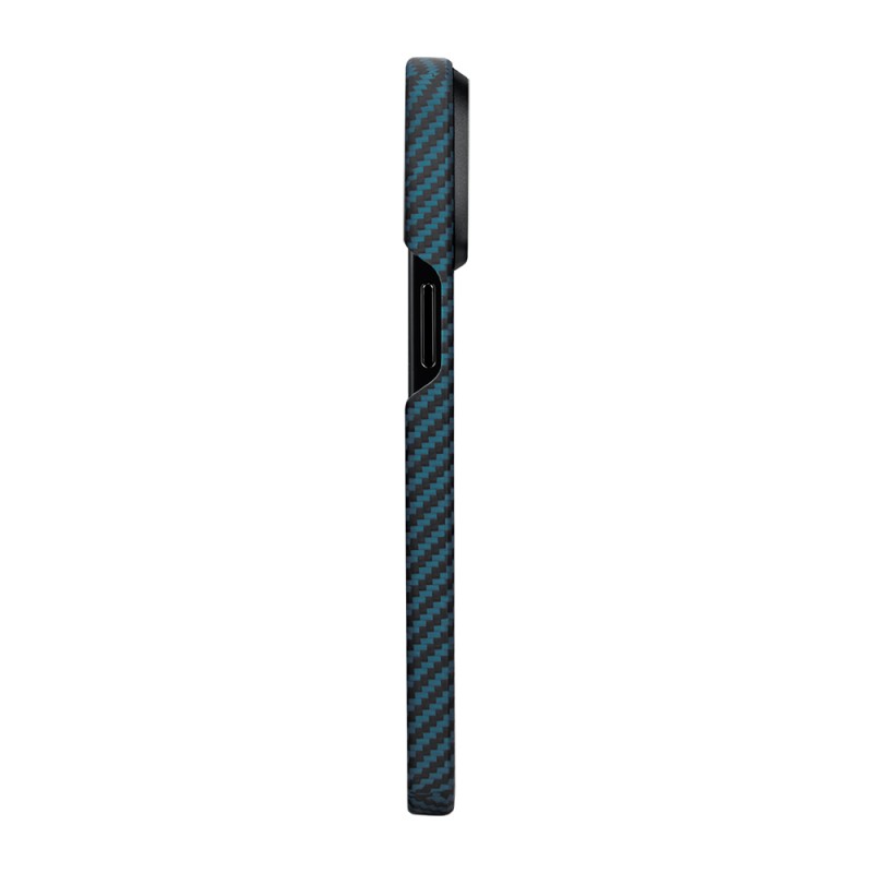 Apple iPhone 15 Pro Kılıf M-safe Şarj Özellikli 1500D Aramid Karbon Fiber Pitaka Ultra-Slim Classic Serisi Black-Blue Twill Kapak - 10