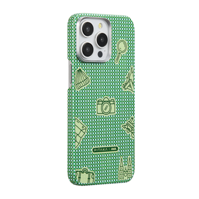 Apple iPhone 15 Pro Kılıf M-safe Şarj Özellikli Awa Tasarımlı 1500D Aramid Fiber Pitaka Ultra-Slim Classic Serisi Forest Kapak - Pitaka