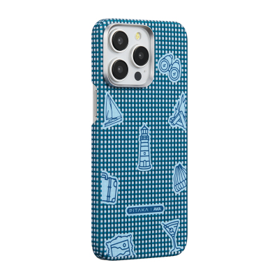 Apple iPhone 15 Pro Kılıf M-safe Şarj Özellikli Awa Tasarımlı 1500D Aramid Fiber Pitaka Ultra-Slim Classic Serisi Ocean Kapak - Pitaka