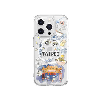 Apple iPhone 15 Pro Kılıf M-safe Şarj Özellikli Çizim Desenli Şok Önleyicili Şeffaf Lisanslı Switcheasy City-M Taipei Kapak - Switcheasy