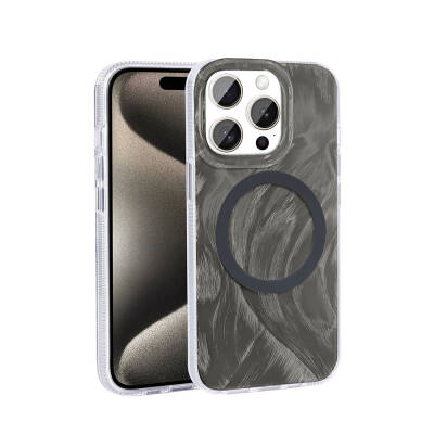 Apple iPhone 15 Pro Kılıf M-safe Şarj Özellikli Fırça Boya Desenli Zore Palet Kapak - Zore