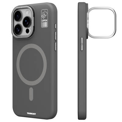 Apple iPhone 15 Pro Kılıf M-safe Şarj Özellikli Kamera Standlı Youngkit Bitty Cream Kapak - Youngkit