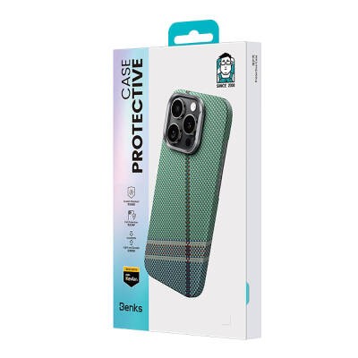 Apple iPhone 15 Pro Kılıf M-safe Şarj Özellikli Karbon Fiber Tasarımlı Benks Passion Green ArmorAir Kevlar Kapak - 7