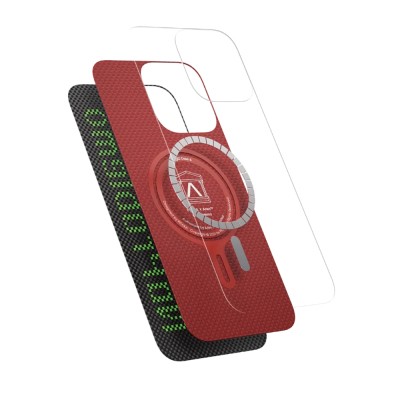 Apple iPhone 15 Pro Kılıf M-safe Şarj Özellikli Lumintex Teknolojili Fosforlu Aramid Karbon Fiber Pitaka Tactile Woven Aries Serisi Kapak - 5