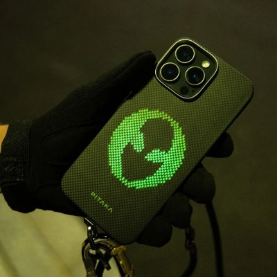 Apple iPhone 15 Pro Kılıf M-safe Şarj Özellikli Lumintex Teknolojili Fosforlu Aramid Karbon Fiber Pitaka Tactile Woven Aries Serisi Kapak - 12