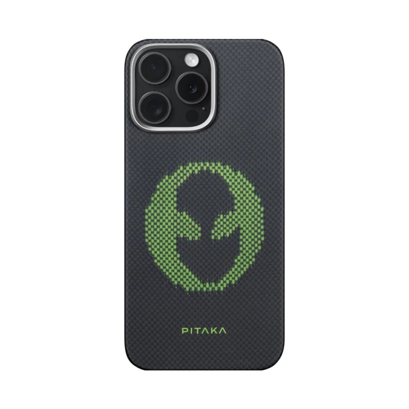 Apple iPhone 15 Pro Kılıf M-safe Şarj Özellikli Lumintex Teknolojili Fosforlu Aramid Karbon Fiber Pitaka Tactile Woven Aries Serisi Kapak - 2