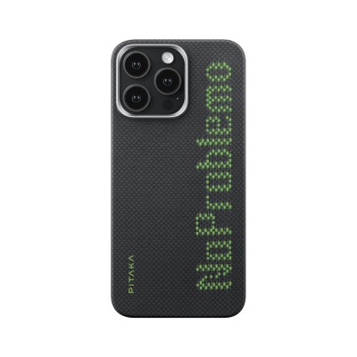 Apple iPhone 15 Pro Kılıf M-safe Şarj Özellikli Lumintex Teknolojili Fosforlu Aramid Karbon Fiber Pitaka Tactile Woven Aries Serisi Kapak Siyah