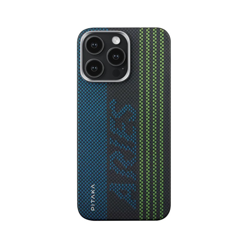 Apple iPhone 15 Pro Kılıf M-safe Şarj Özellikli Lumintex Teknolojili Fosforlu Aramid Karbon Fiber Pitaka Tactile Woven Aries Serisi Kapak - 3