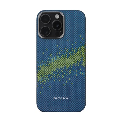 Apple iPhone 15 Pro Kılıf M-safe Şarj Özellikli Lumintex Teknolojili Fosforlu Özellikli Aramid Karbon Fiber Pitaka Tactile Woven Starpeak Serisi Milky Way Galaxy Kapak Mavi