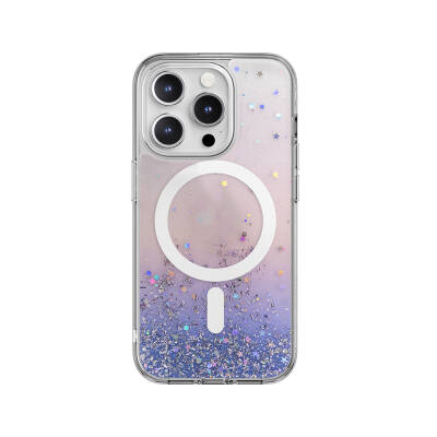 Apple iPhone 15 Pro Kılıf M-safe Şarj Özellikli Parlayan Simli Şeffaf Lisanslı Switcheasy Starfield-M Kapak - Switcheasy