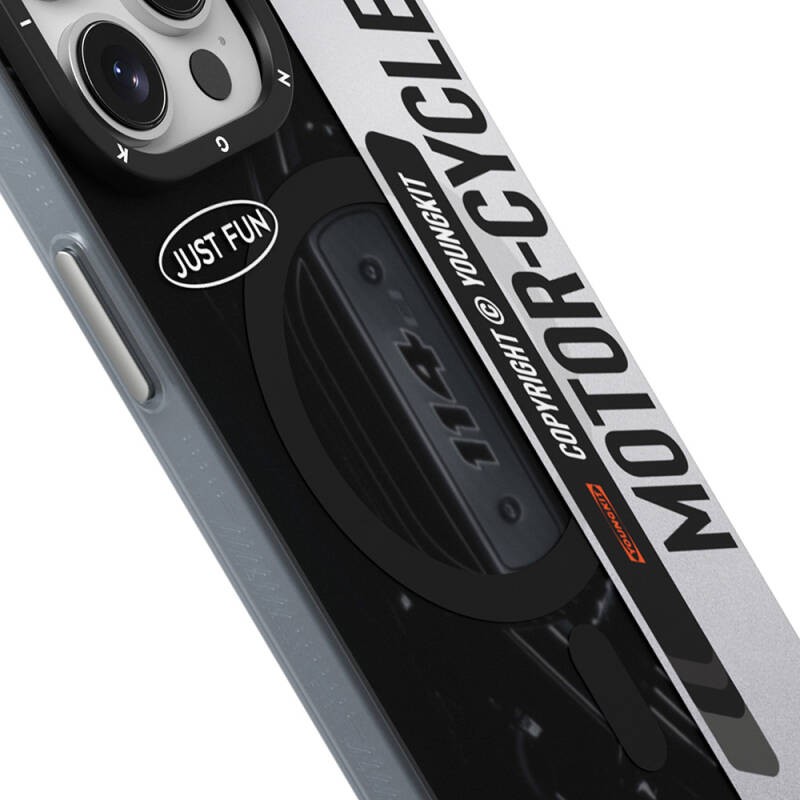Apple iPhone 15 Pro Kılıf M-safe Şarj Özellikli Youngkit Motorcycle Legend Serisi Kapak - 6