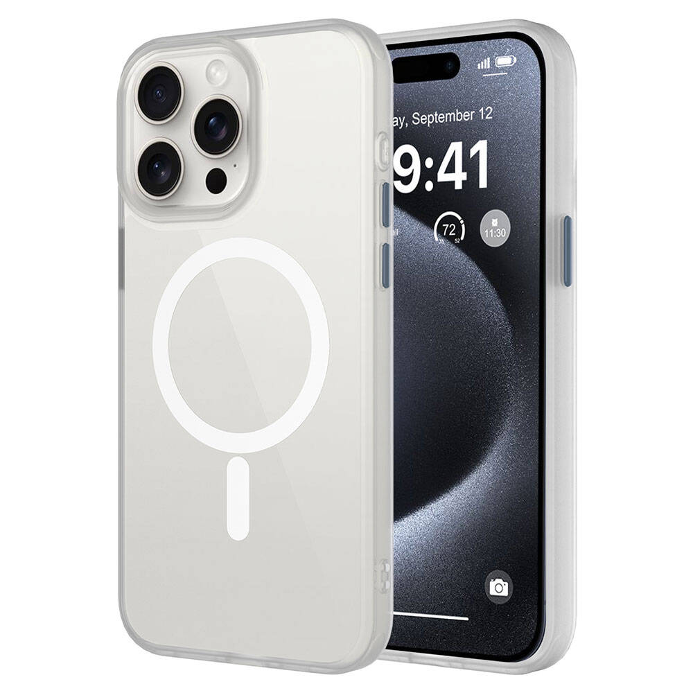Apple iPhone 15 Pro Kılıf Mat Arka Yüzey Wireless Şarj Özellikli Zore Flet M-safe Kapak - Beyaz
