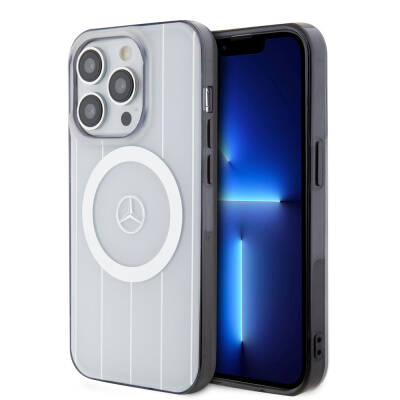Apple iPhone 15 Pro Kılıf Mercedes Benz Orjinal Lisanslı M-safe Şarj Özellikli Çift Katmanlı Paralel Çizgi Desenli Kapak - Mercedes Benz