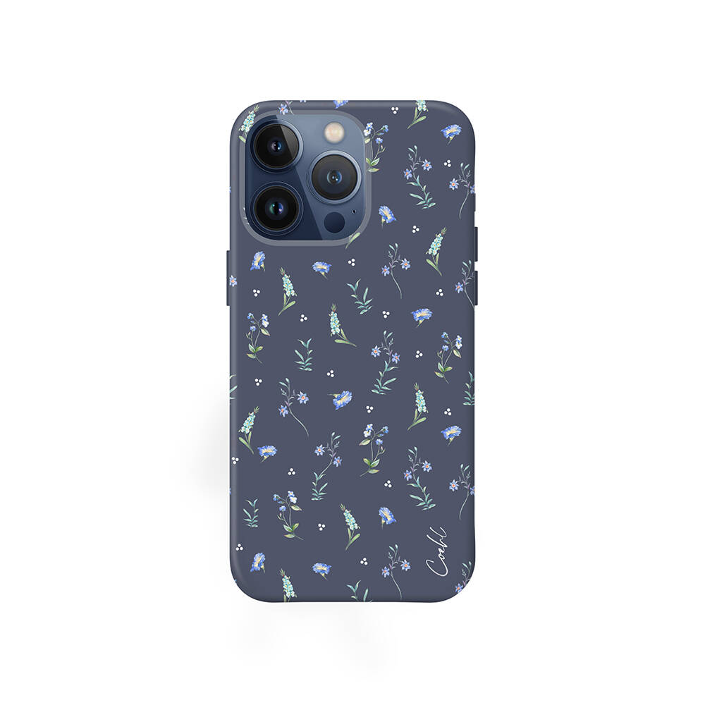 Apple iPhone 15 Pro Kılıf Mini Çayır Çiçekleri Desenli Coehl Prairie Kapak - Lacivert