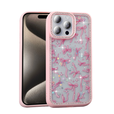 Apple iPhone 15 Pro Kılıf Taşlı ve Simli Tasarım Zore Azra Kapak - Zore