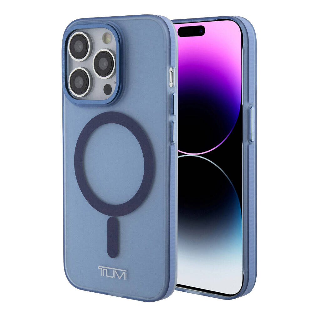 Apple iPhone 15 Pro Klf TUMI Orjinal Lisansl M-safe arj zellikli Buzlu Mat Kapak - Mavi