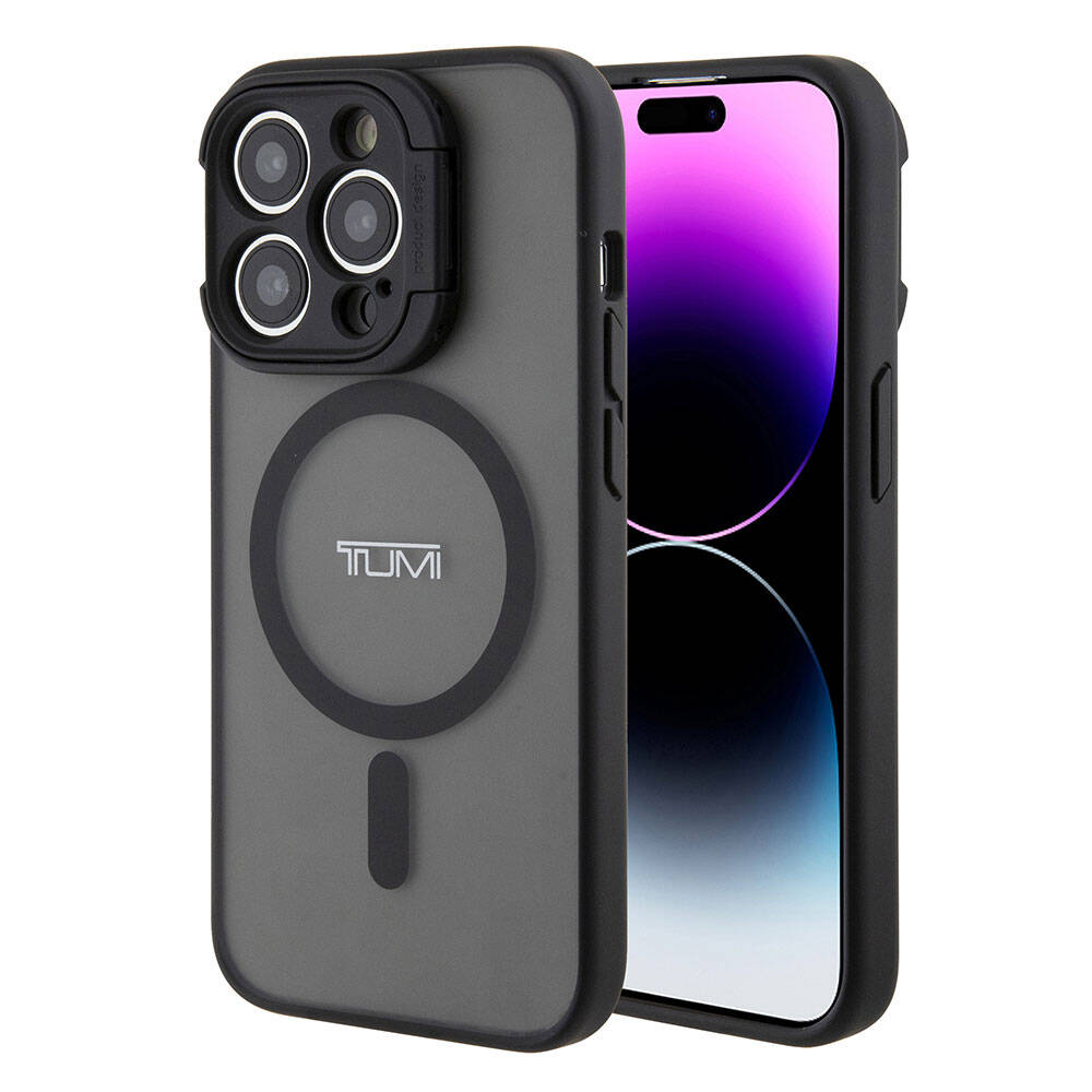 Apple iPhone 15 Pro Klf TUMI Orjinal Lisansl M-safe arj zellikli Kamera Standl Buzlu Mat Kapak