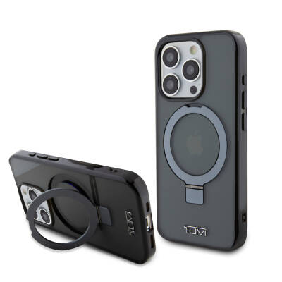Apple iPhone 15 Pro Kılıf TUMI Orjinal Lisanslı M-safe Şarj Özellikli PC TPU Metal Logolu Ring Standlı Kapak - TUMI